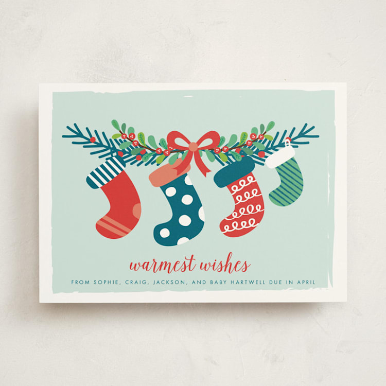 "Holiday Stockings" - Pregnancy Announcements in Frost by Shirley Lin Schneider - Front