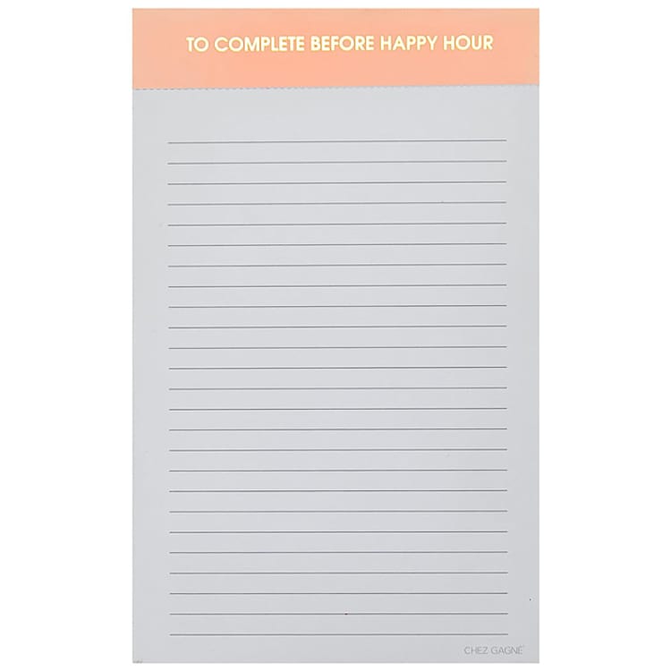 "To Complete Before Happy Hour - Lined Notepad" - Notepad in orange by Chez Gagné