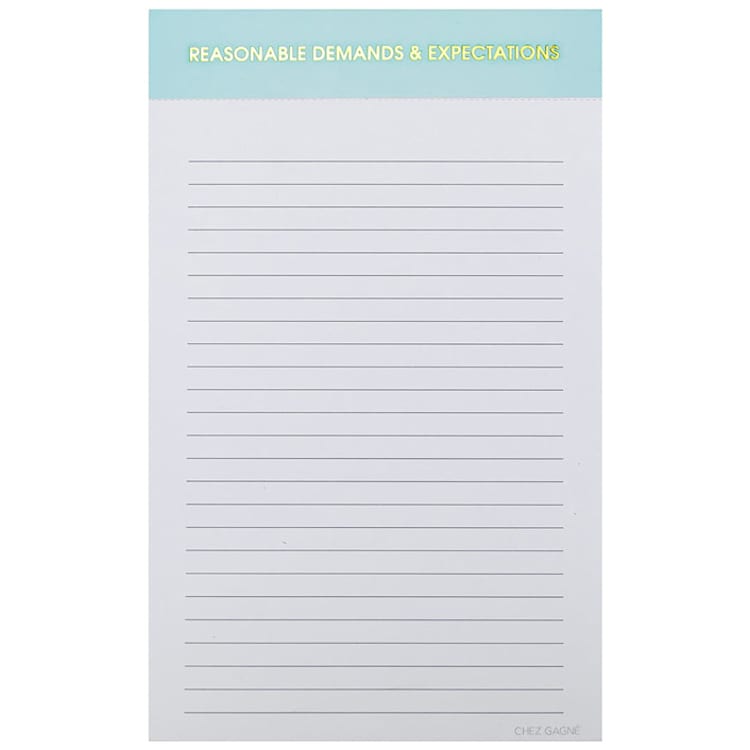 "Reasonable Demands & Expectations - Lined Notepad" - Notepad in blue by Chez Gagné