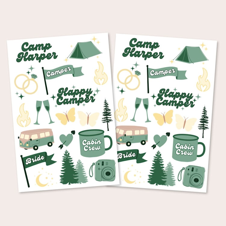 "Camp Bachelorette Temporary Tattoo Sheets (2 Sheets)" - Party Favors in green by Social B Creative Studio