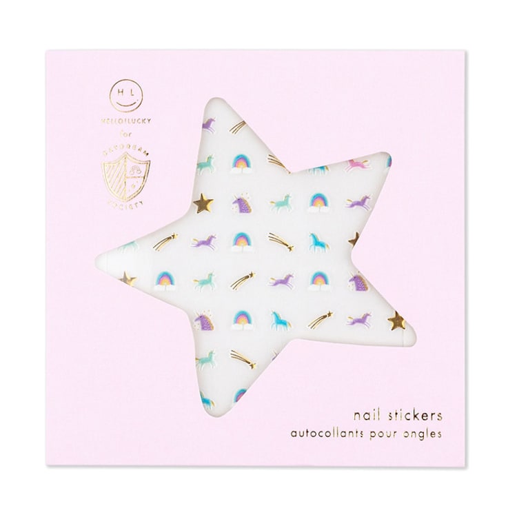 "Unicorn + Rainbows Nail Stickers - Set of 1 Sheet, 100 Nail Stickers" - Party Favors in multicolor by Jollity and Co