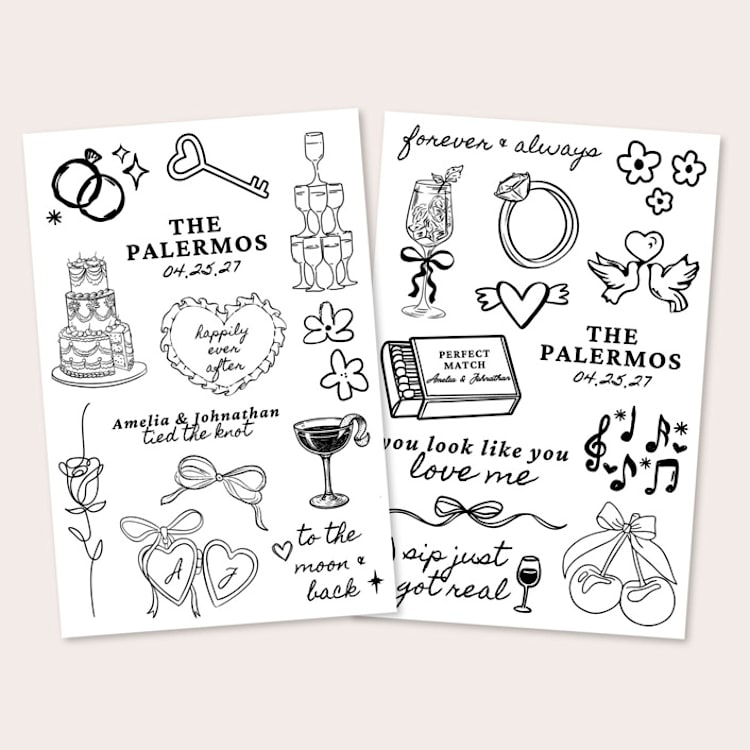"Modern Wedding Temporary Tattoos (2 Sheets)" - Party Favors in black by Social B Creative Studio