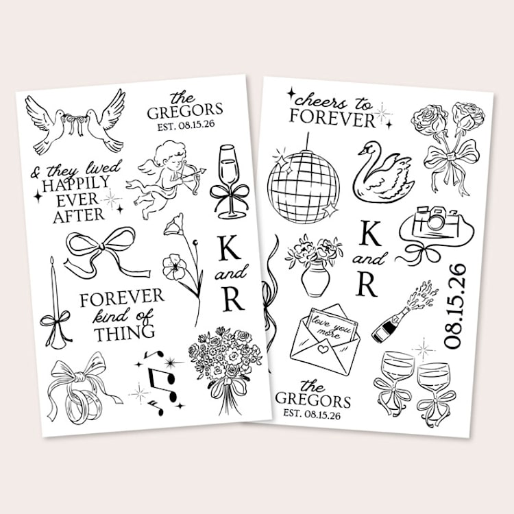 "Whimsical Wedding Temporary Tattoos (2 Sheets)" - Party Favors in black by Social B Creative Studio