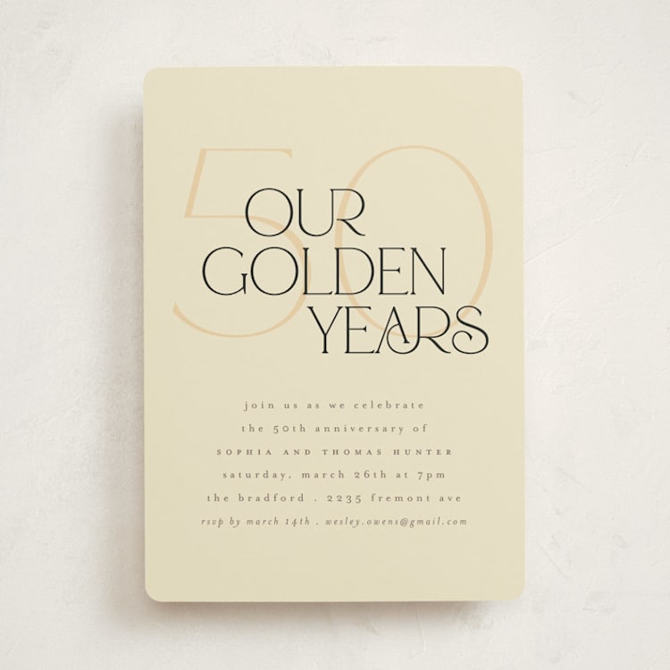 "Golden Years" - Party Invitations in Almond by Morgan Kendall - Front