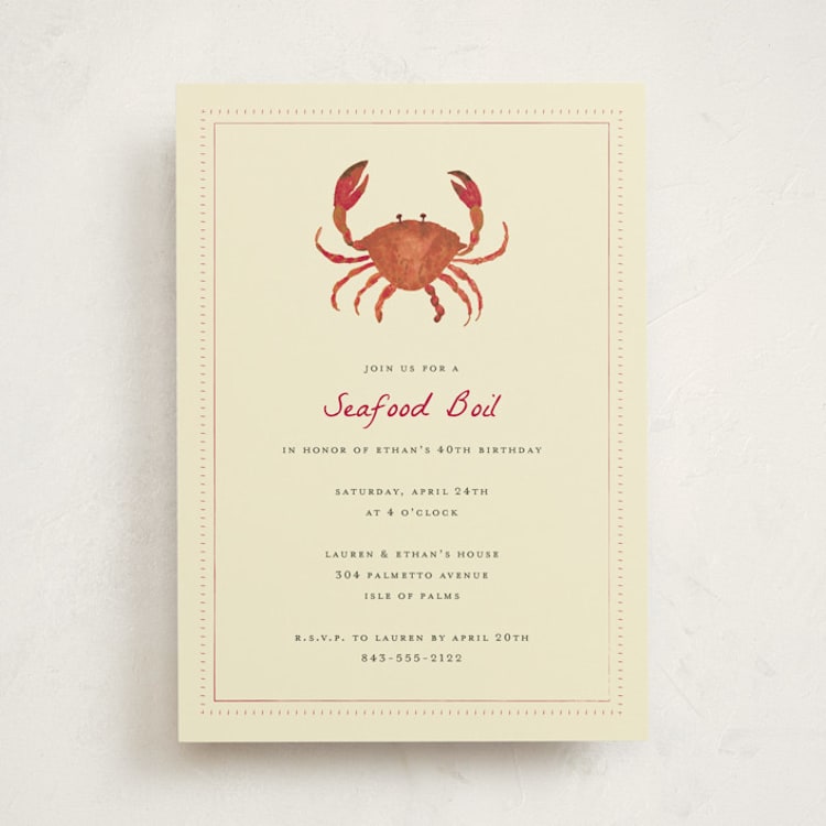 "Seafood Boil Crab" - Party Invitations in Crab Red by Erika Firm - Front