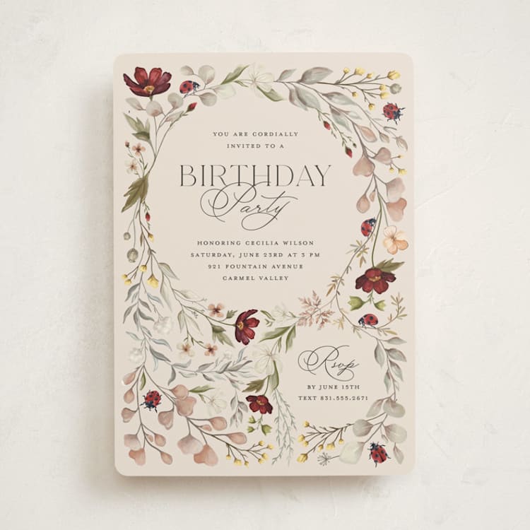 "ladybugs and wildflowers" - Party Invitations in Cream by Erin Deegan - Front