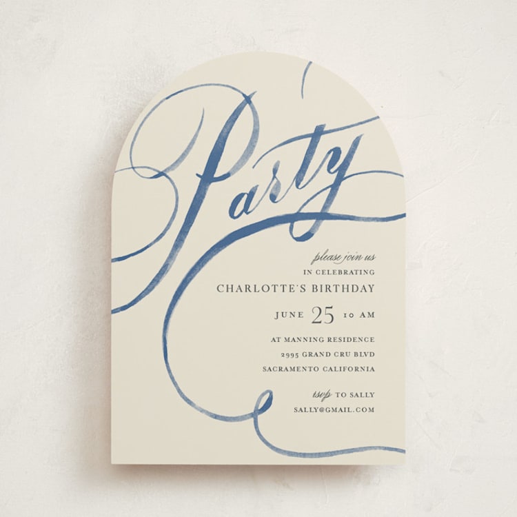 "Watercolor Lettering" - Party Invitations in Navy by Shannon Chen of Four Wet Feet Studio - Front