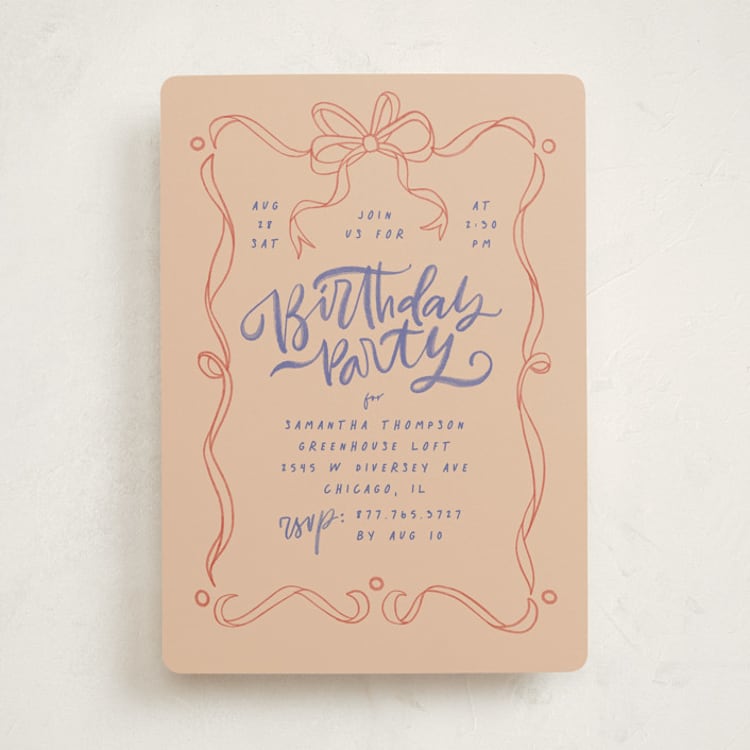 "watercolor ribbon" - Party Invitations in Coral by Anastasia Makarova - Front