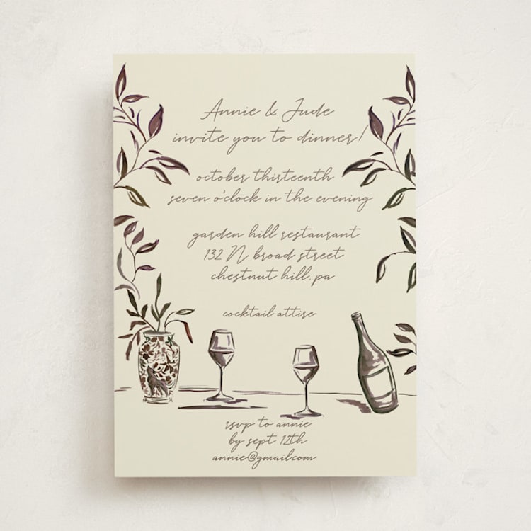 "Vine, Wine, and Dine" - Party Invitations in Cream by West Foglia - Front