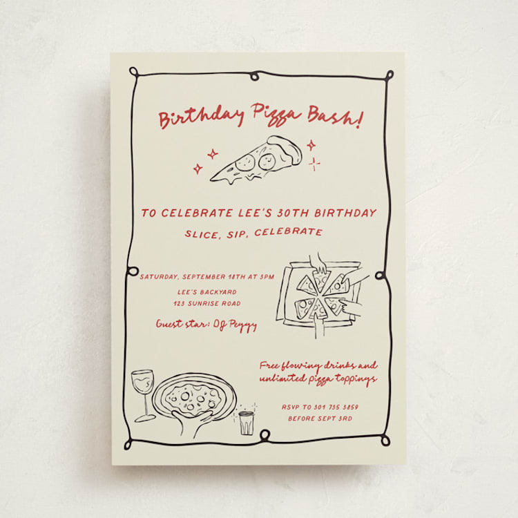 "Pizza Birthday Bash" - Party Invitations in Noir by Kartika Paramita - Front