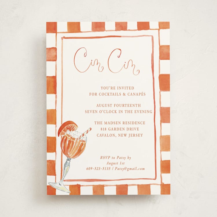 "Cin Cin Spritz" - Party Invitations in Tangerine by West Foglia - Front