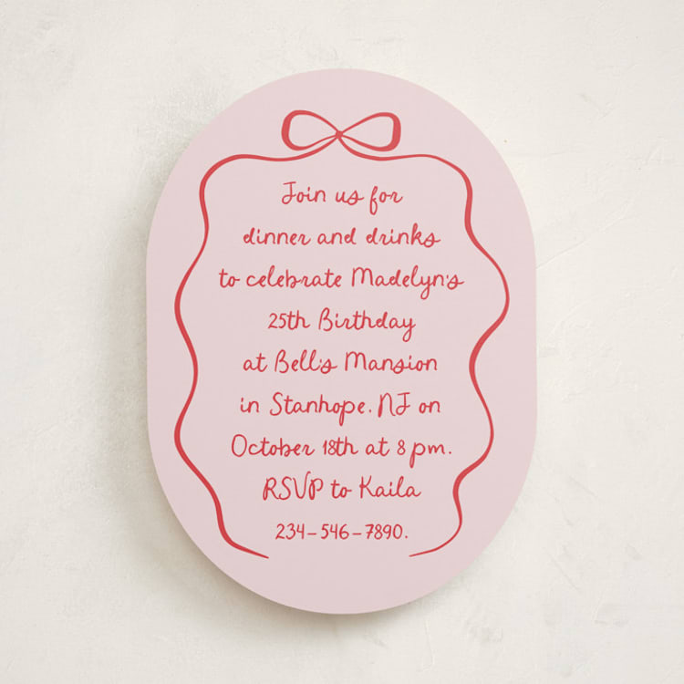 "Birthday Bow" - Party Invitations in Raspberry by Randi Cirelli - Front