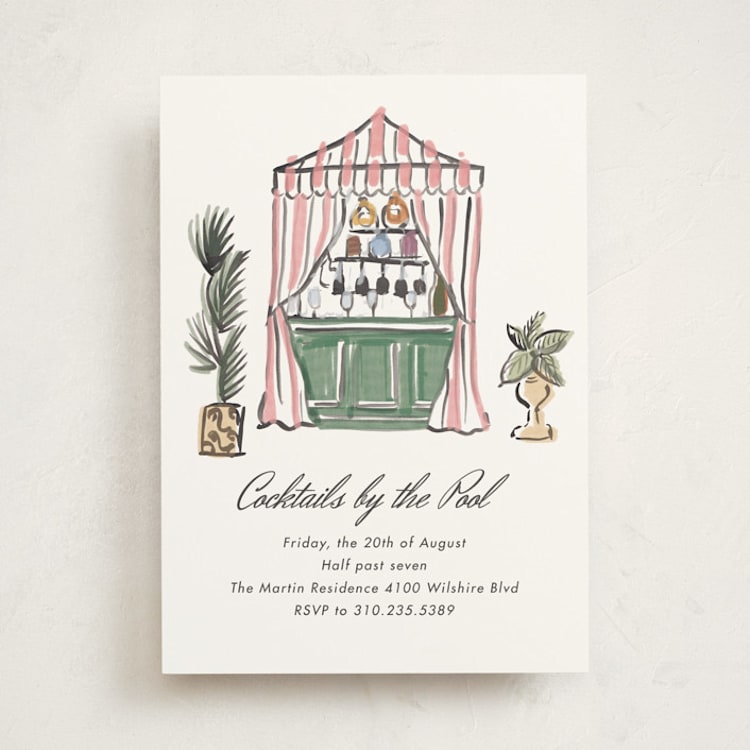 "Poolside Cocktails" - Party Invitations in Peony by Becky Nimoy - Front
