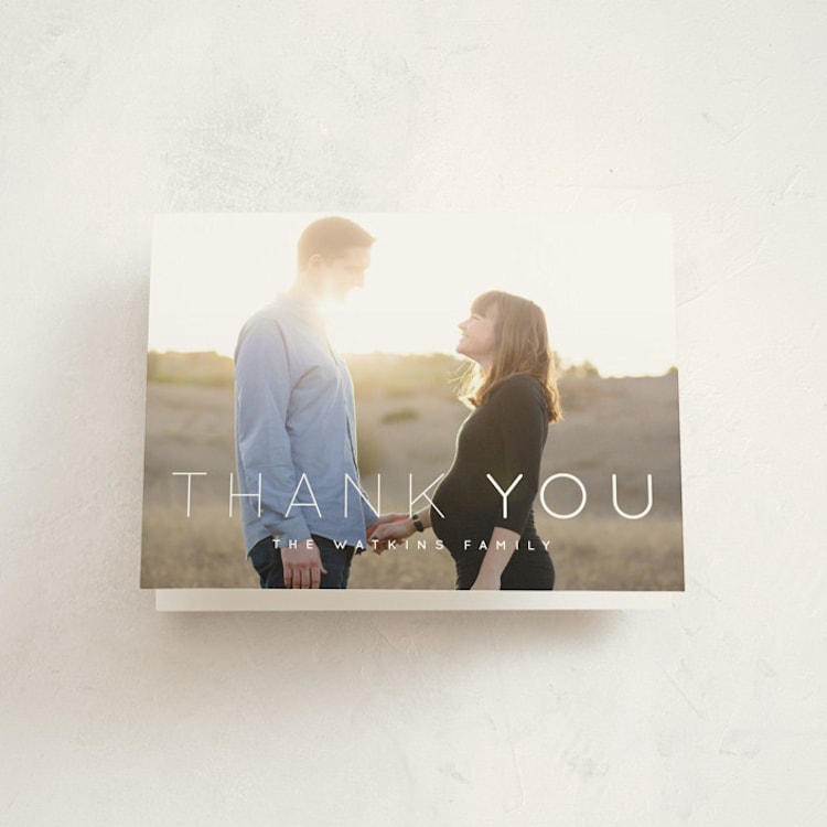 "Coming Soon" - Pregnancy Announcement Thank You Cards in Cloud by Roxy Cervantes - Front