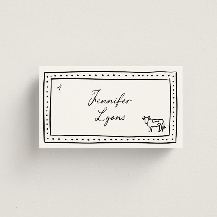"Sketched Frame" - Place Cards - Beef in Onyx by Erin Deegan - Front