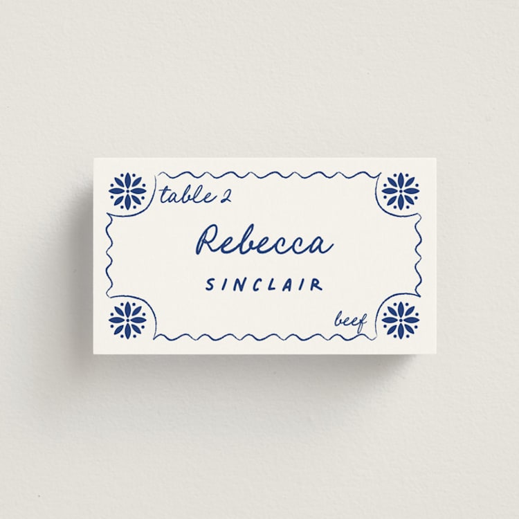 "Tile Card" - Place Cards - Beef in Azure by Zani van Zyl - Front