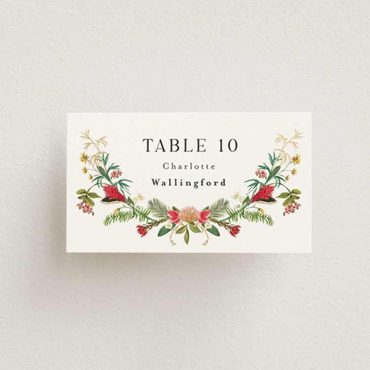 "Tropica" - Place Cards in Papaya by Susan Moyal - Front