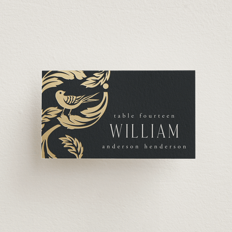 "Mirror" - Place Cards in Onyx by Ana de Sousa - Flat with Guest Name Printing