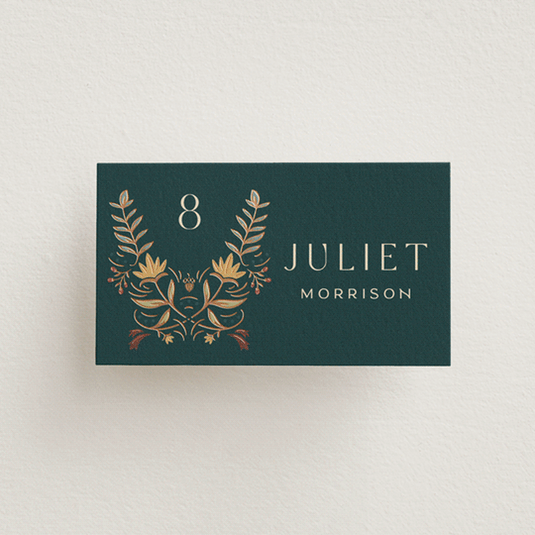 "Autumnal Arch" - Place Cards in Deep Sea by Erin German - Front