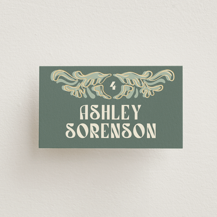 "Nouveau Frame" - Place Cards in Sage by GeekInk Design - Front