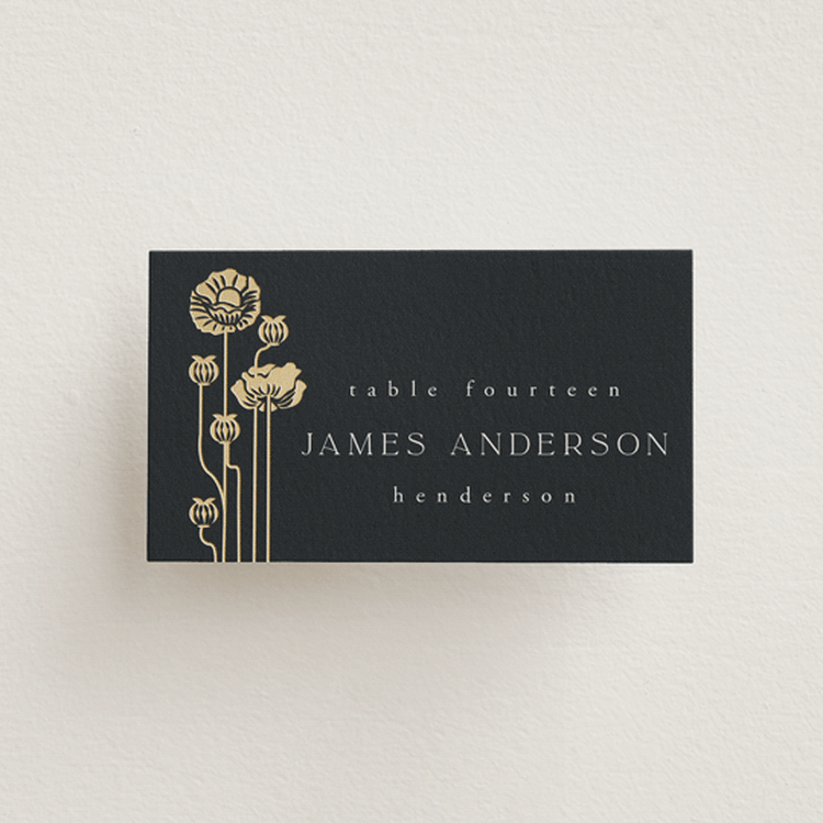 "Nouveau flowers" - Place Cards in Navy by Ana de Sousa - Front