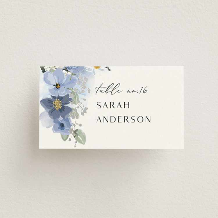 "Layered florals" - Place Cards in Serenity by Susan Moyal - Front
