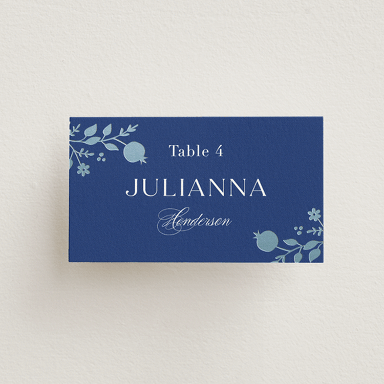 "Pomegranate Floral Frame" - Place Cards in Royal by Nam Bourassa - Front