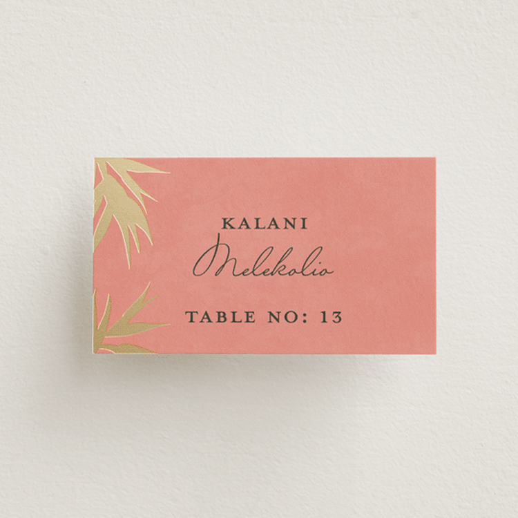 "Birds of Paradise" - Place Cards in Coral by Julie Hebert - Front
