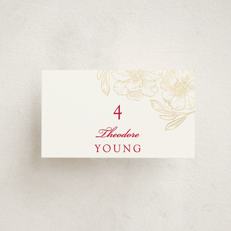 "Double Peony" - Place Cards in Ruby by Janean Hinger - Front