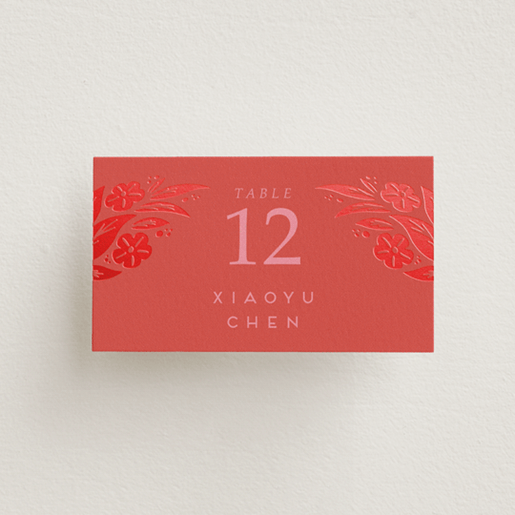 "Fiery" - Place Cards in Ruby by Ghia Designs - Front