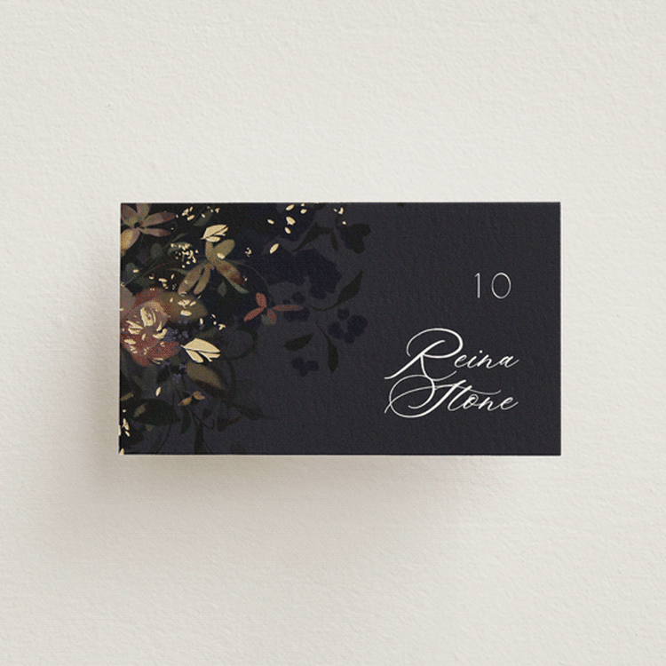 "Vintage Rose Garden" - Place Cards in Midnight by Grace Kreinbrink - Front