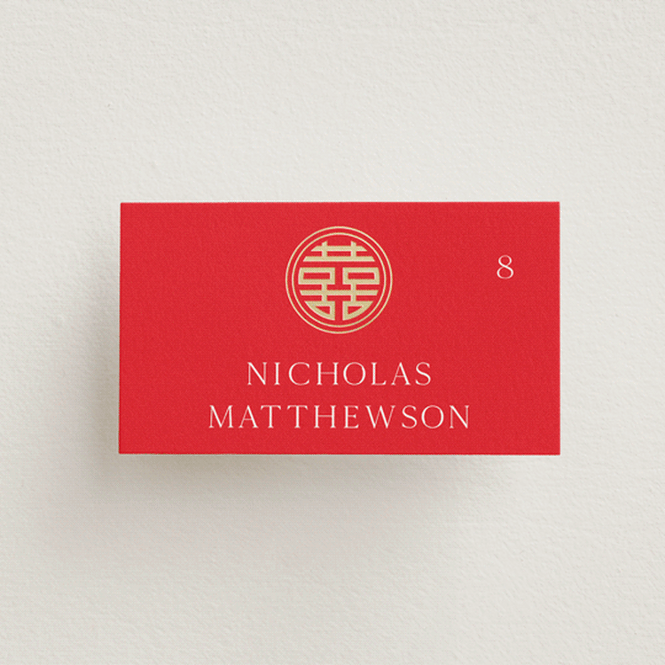 "HAPPINESS x 2" - Place Cards in Ruby by Melanie Kosuge - Front