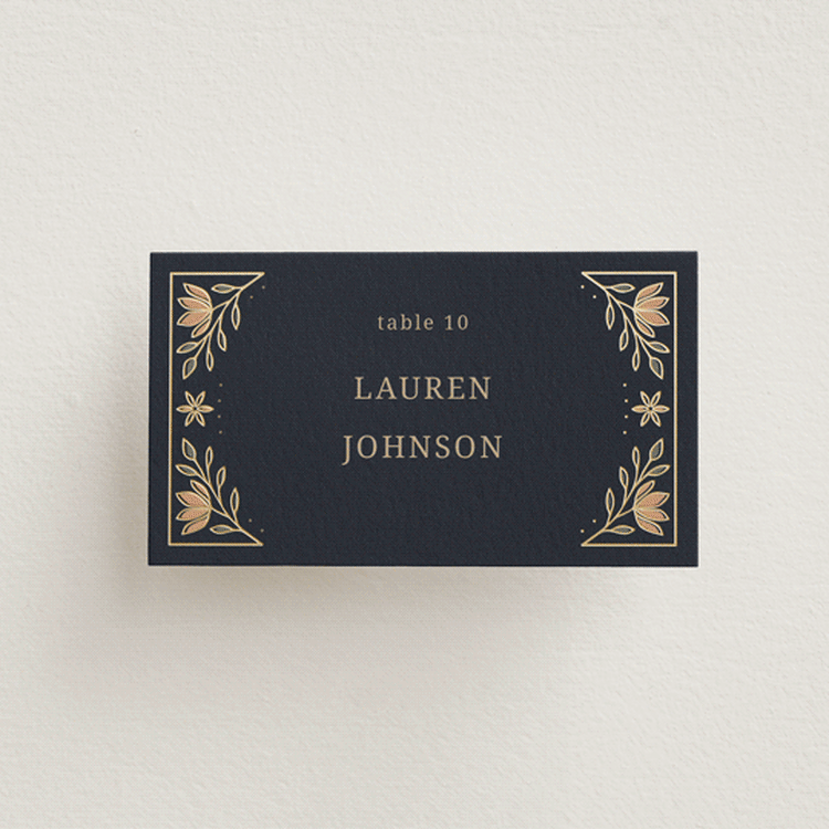 "Botanical Tapestry" - Place Cards in Navy by Jess Rosa Beck - Front