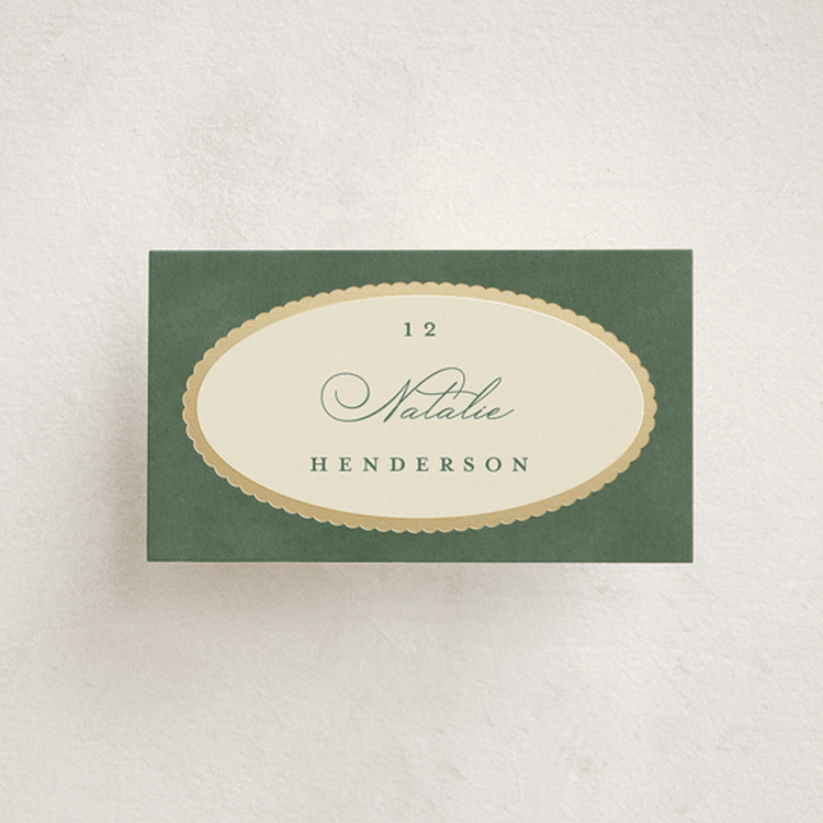 "Vintage Oval" - Place Cards in Rosemary by Emily Betts - Front