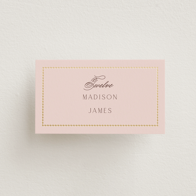 "Scallop Monogram" - Place Cards in Rose Quartz by Emily Betts - Front