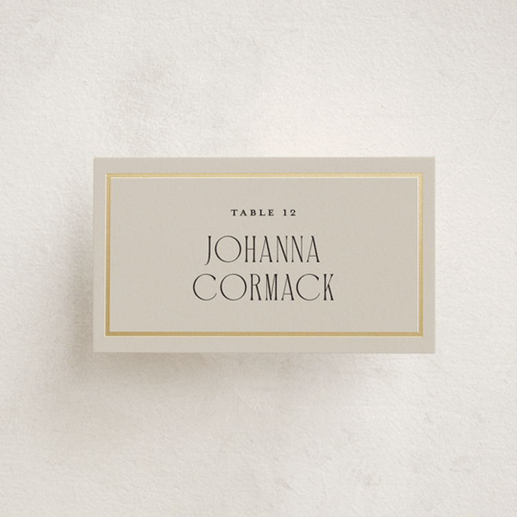 "Luxe Lines" - Place Cards in Champagne by Kristin Oliversen - Front