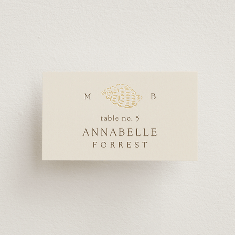 "Seaside" - Place Cards in Champagne by Griffinbell Paper Co. - Front