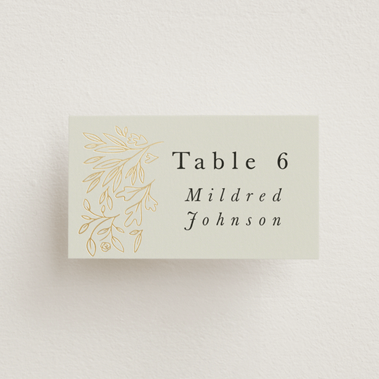"Foil Botanical Frame" - Place Cards in Taupe by Hannah Williams - Front