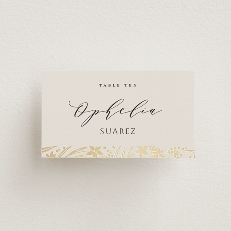 "Floral Border" - Place Cards in Champagne by Leah Bisch - Front