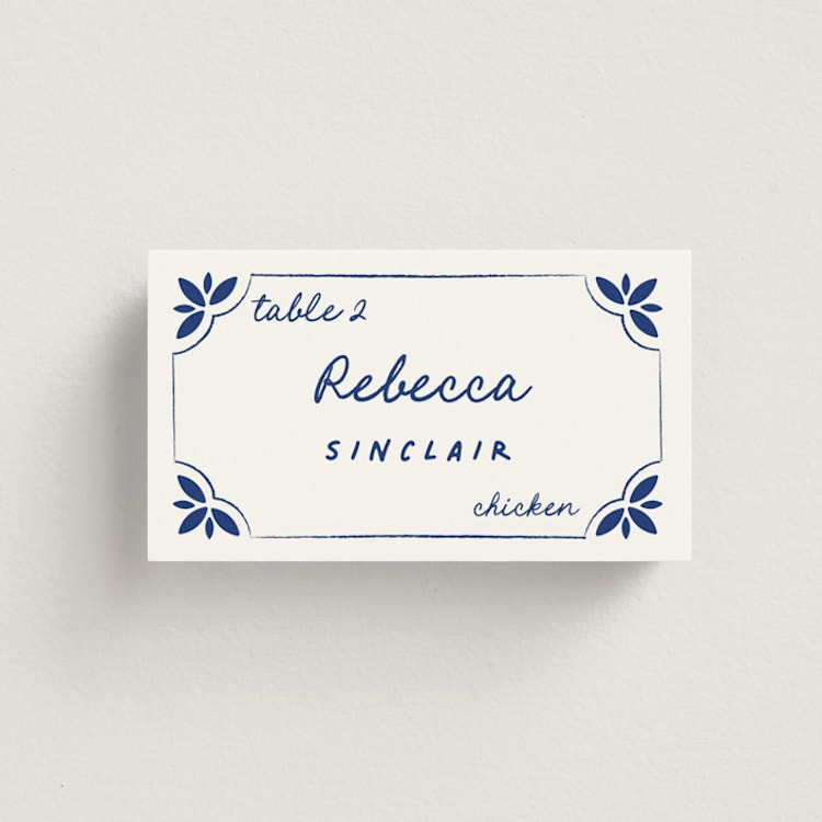 "Tile Card" - Place Cards - Chicken in Azure by Zani van Zyl - Front