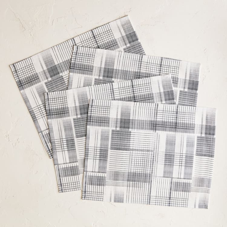 "Sketchy Plaid" - Placemats in Pencil by Katie Wahn - Placemats, Set of 4