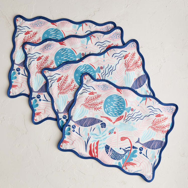 "Fish In The Sea" - Placemats in Navy by Morgan Ramberg - Placemats, Set of 4