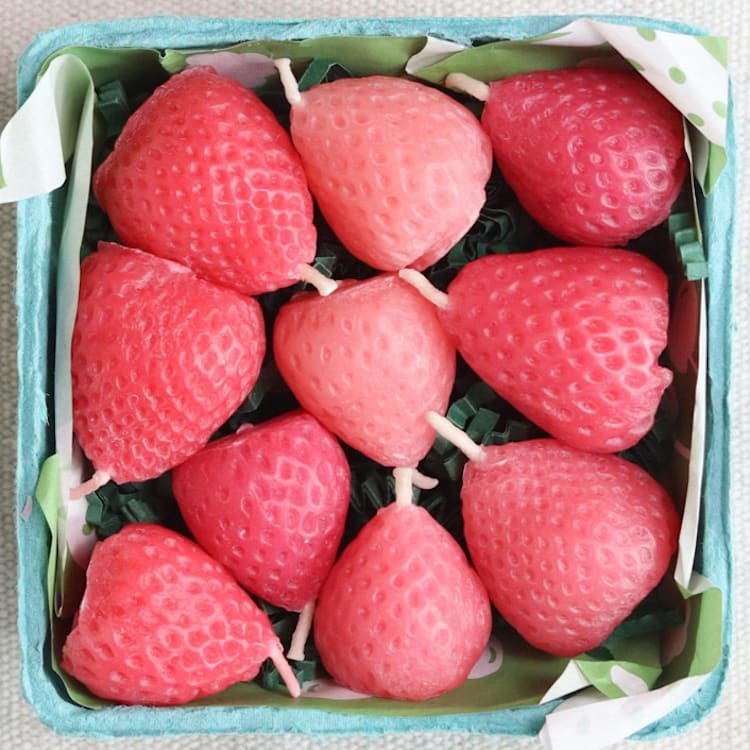 "Pink Strawberry Birthday Beeswax Candles" - Party Candles in pink by Happy Organics