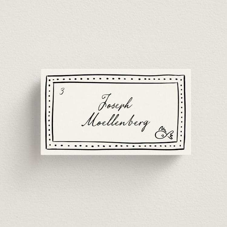 "Sketched Frame" - Place Cards - Fish in Onyx by Erin Deegan - Front