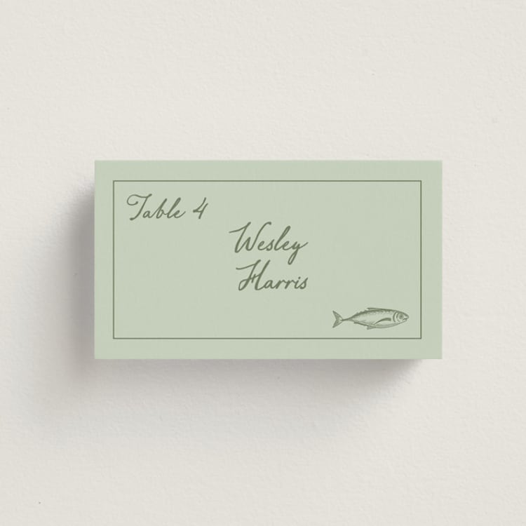 "Olive" - Place Cards - Fish in Mint by Sherley Ferreira - Front