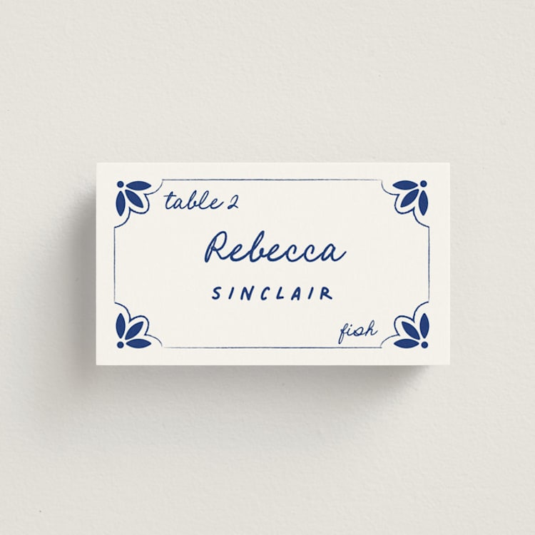"Tile Card" - Place Cards - Fish in Azure by Zani van Zyl - Front