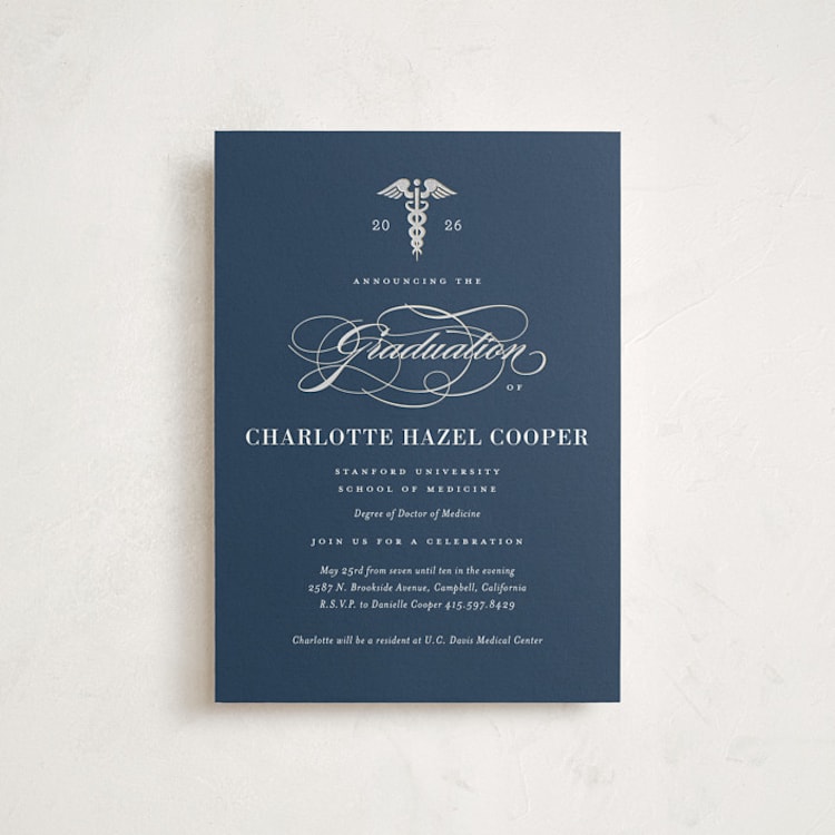 "Medical Degree" - Graduation Party Invitations in Navy by Jill Means - Front