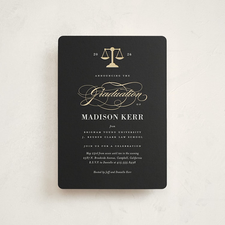 "Law Degree" - Graduation Party Invitations in Ink by Jill Means - Front