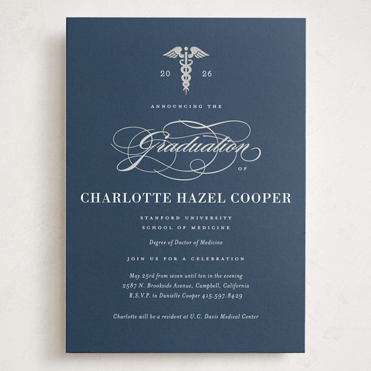 "Medical Degree" - Graduation Party Invitations in Navy by Jill Means - Front