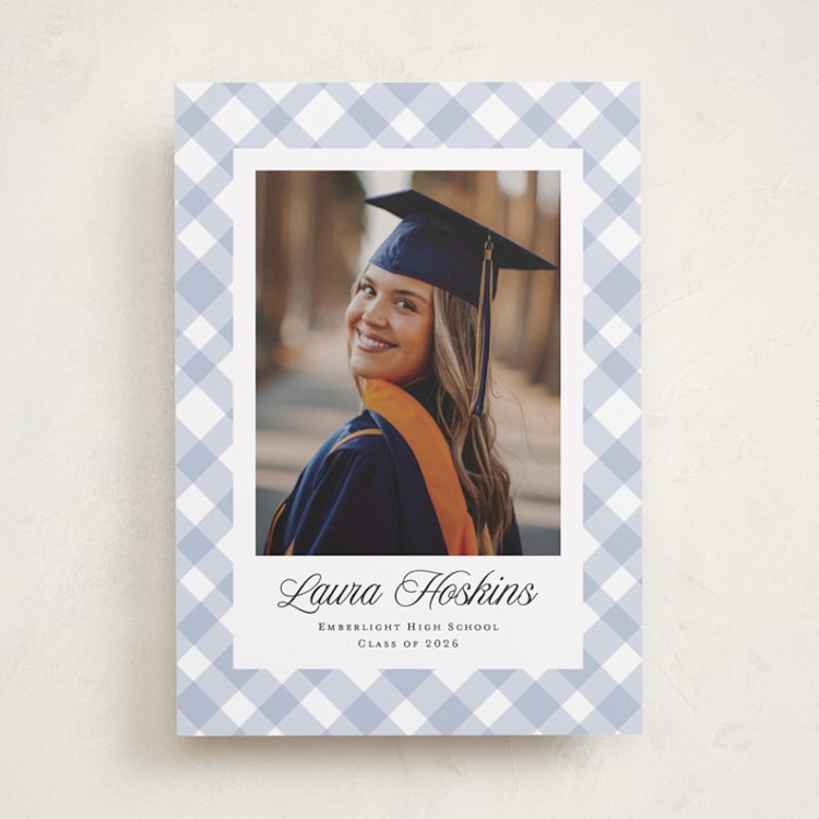 "Gingham" - Graduation Announcements in Powder by Kampai Designs - Front